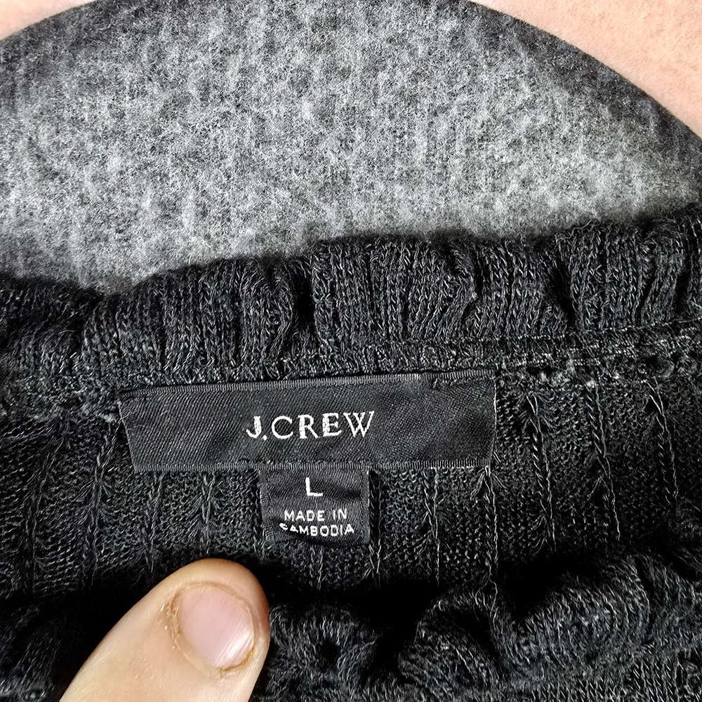 J. Crew Women L Dark Gray/Grey Short Sleeve Sheer Shirt Ruffled‎ Collar - Picture 2 of 8